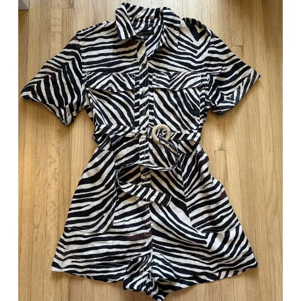 Banana Republic Linen Zebra Print Safari Romper M 100% Linen